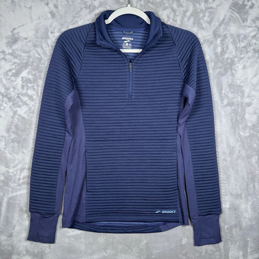 Brooks Navy Ribbed Quarter-Zip Pullover